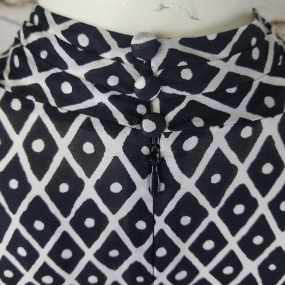 St John Collection Fit & Flare Midi Dress Black White Diamond Retro Party Silk 2 - Picture 7 of 8